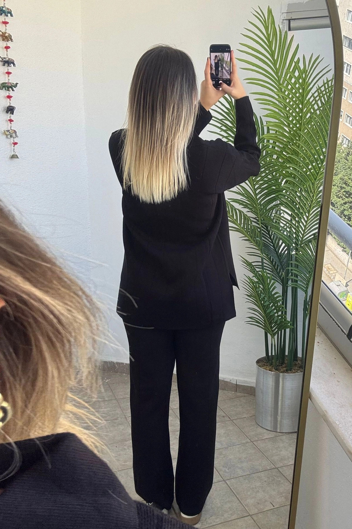 Polo Yaka Arkası Uzun Yan Yırtmaçlı Triko Alt Üst Siyah Takım