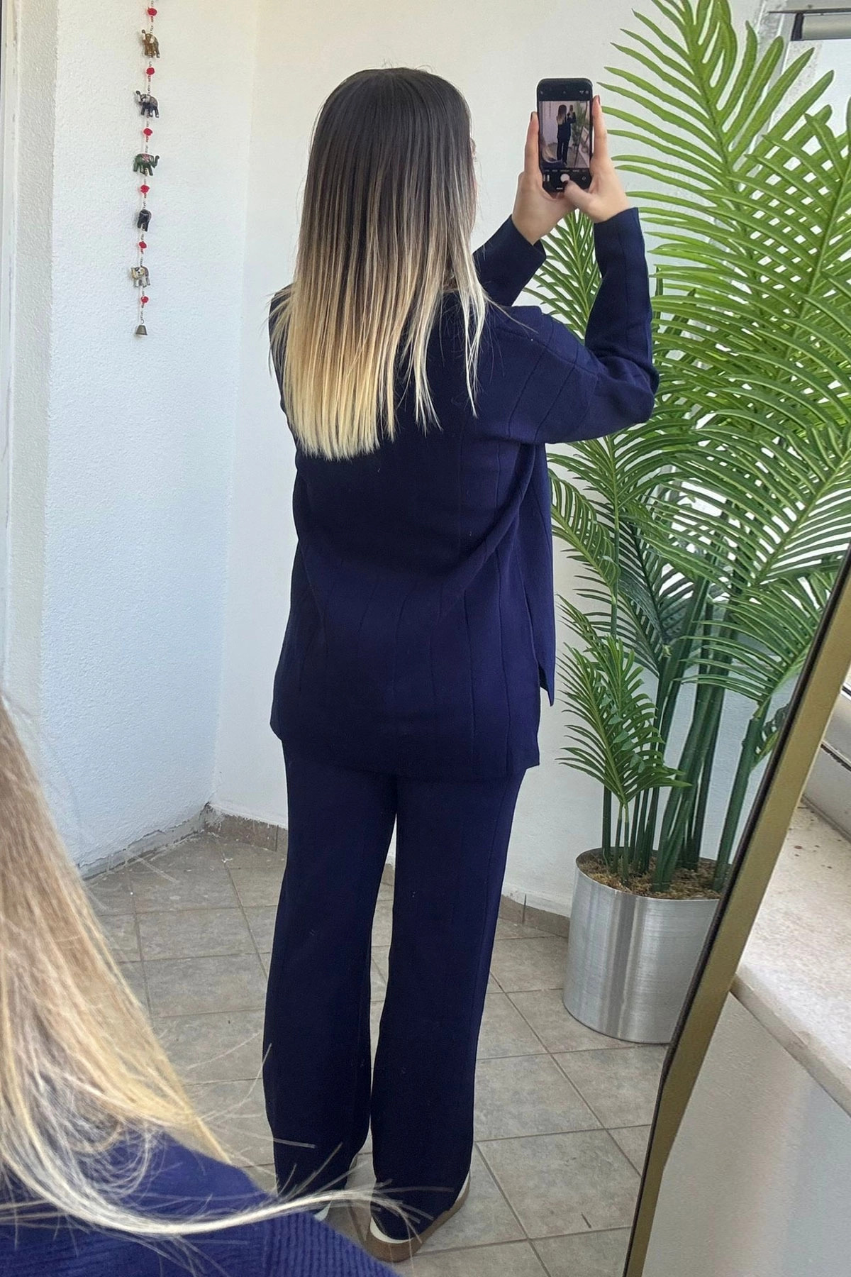 Polo Yaka Arkası Uzun Yan Yırtmaçlı Triko Alt Üst Lacivert Takım