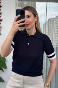 Polo Yaka Kısa Kol Lacivert Triko